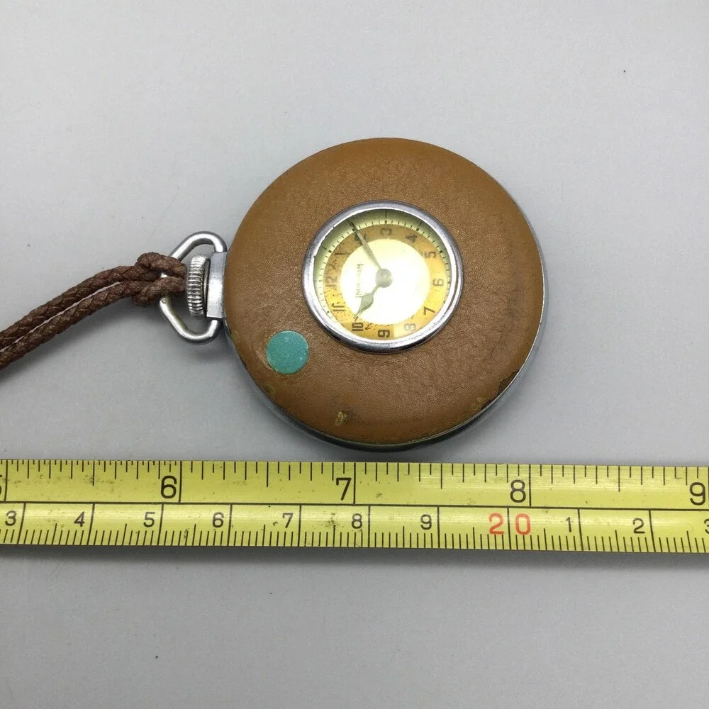 Vintage Ingraham The E Pocket Watch Leather 50mm Monogram AWB Manual Wind